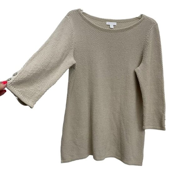 Charter Club Women's Knit Sweater Beige 3/4 Sleeve Size L 60% Cotton 40% Acrylic - Picture 2 of 11